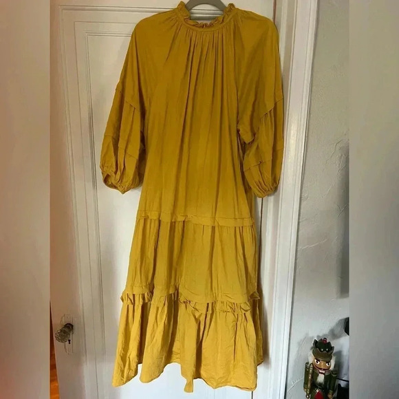 Elie Tahari Anthropologie Mustard Yellow Tiered Dress - Size XL cotton boho - Picture 11 of 11